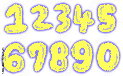 もこもこ手描き数字セット(0〜9)ポップデザインかわいい装飾用イラスト素材