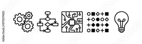 Modern Outline Icons for Business Process Flow and Technology Solutions