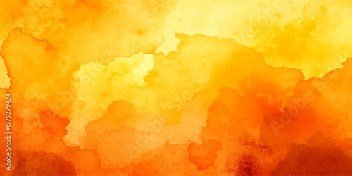 A vintage watercolor illustration featuring a grunge paper texture with vibrant orange and yellow flame patterns swirling into a hot smoke cloud under a deep red sky