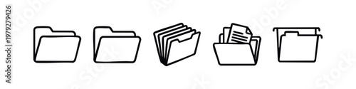 Thin Line Office Folder Icon Set for Document Management Systems