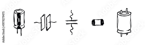 Hand Drawn Electronic Components and Circuit Symbols Sketch Doodle