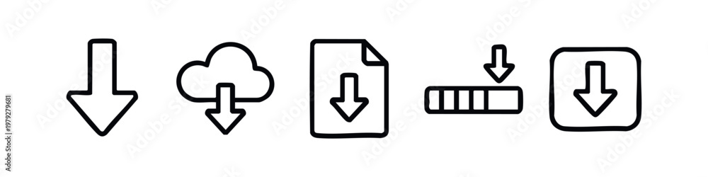 Fototapeta premium Minimal Line Vector Download and Progress Status Icon Collection