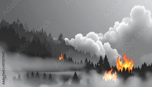Forest Fire with Flames and Smoke Showcasing Natural Disaster, Environmental Impact, and Wildfire Photography Design