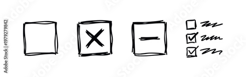 Hand Drawn UI Elements Checklist Checkbox Close and Minus Symbols
