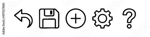 Minimalist outline web icons set with undo save add settings and help symbols