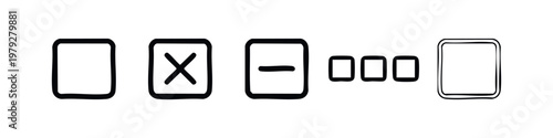 Hand drawn UI check box icons set with cross minus and ellipsis marks