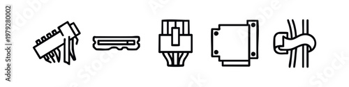Electronic Connectors and Hardware Port Line Icons Set