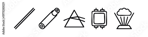 Optical Physics and Fiber Optic Line Icons Set