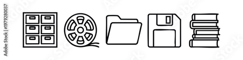 Media Storage and Database Management Line Icons Set