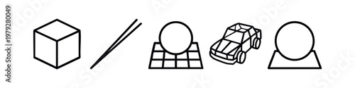 3D Geometry and Basic Shape Modeling Line Icons Set
