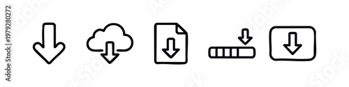 Clean Line Download Icon Set Vector Minimalist Web Interface Design Symbols