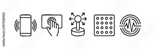 Interface Interaction and Technology Sensor Line Icon Set Touch Vibration Joystick Pulse Wave