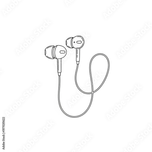 Black and white earbuds with cord.