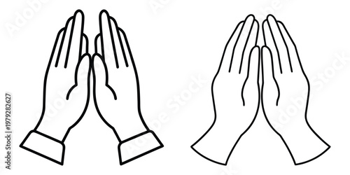 Raised Hands Dua Prayer Silhouette Line Art Islamic Vector Illustration on white background.