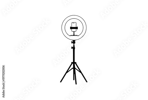 Makeup artist ring light on tripod with phone holder isolated on white background modern flat vector illustration