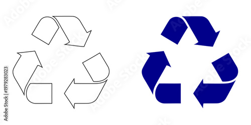 Recycle symbol icon for environmental conservation in navy blue minimalist vector line art style
