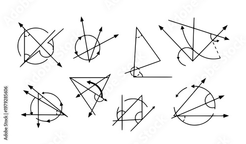 Geometric angle construction set technical drafting vector illustration engineering diagram