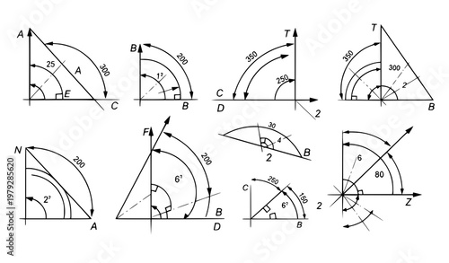Modern angle geometry set vector illustration engineering sketch technical design