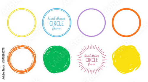 Abstract collection of hand-drawn circular brush strokes in pastel colors on a white background for modern design and branding
