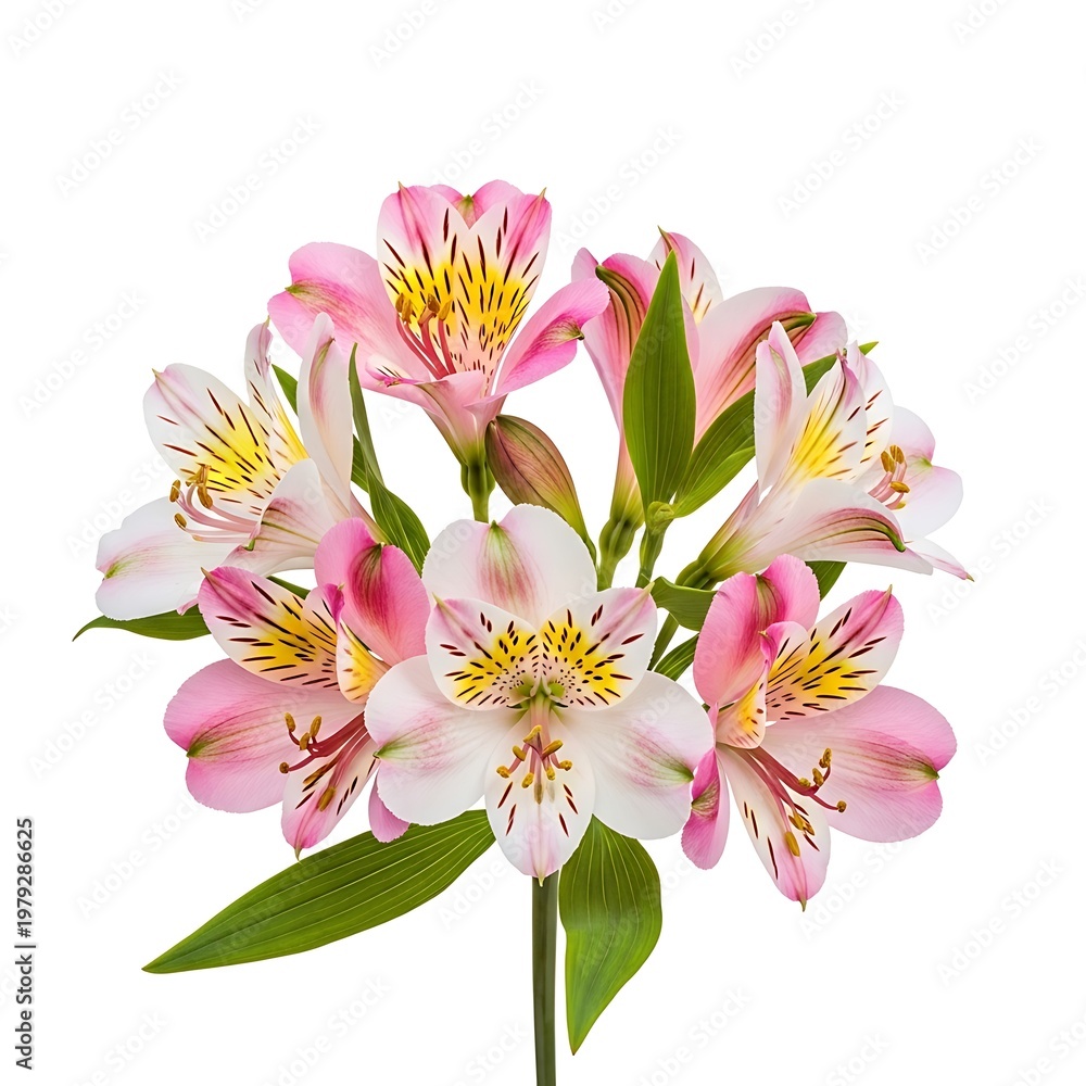 Obraz premium A bouquet of pink and white flowers with green leaves