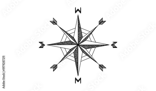 Vintage compass star vector with geometric navigation symbol and hipster arrows