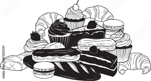Delicious Assorted Baked Goods and Pastries Illustration