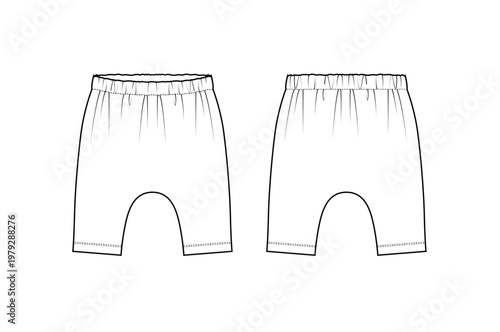 Foto Baby Harem Pants Flat Sketch, Toddler Drop Crotch Pants, Elastic Waist Infant Tr