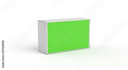 Isolated rectangular medicine box packaging with vibrant green side panel, perfect for pharmaceutical product mockup design