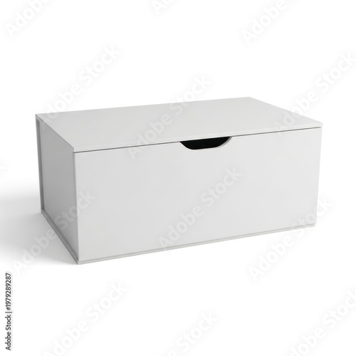 Isolated rectangular white cardboard drawer box with pull handle, perfect for retail packaging mockup and storage solutions