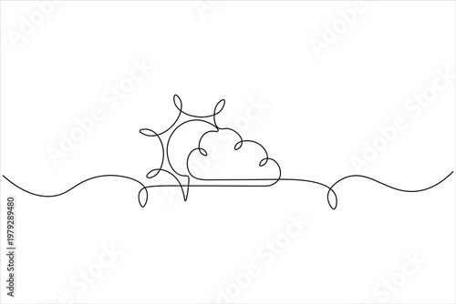 Sun cloud continuous one line drawing minimalist landscape icon design
