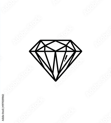 Stylized line art diamond, facets gleaming, against a stark white background