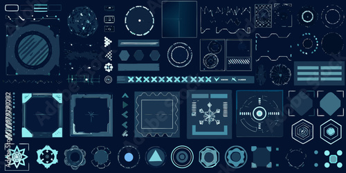 Futuristic user interface elements and holographic display components collection