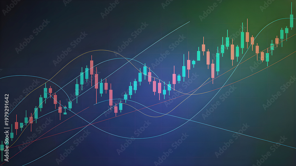 Fototapeta premium Financial Chart Analysis: A detailed view of a financial chart showcasing data trends and market fluctuations. The upward and downward movements are visualized.