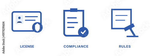 License compliance and rules icons for legal and regulatory business matters.
