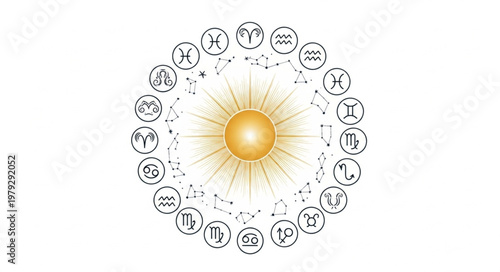 Zodiac Wheel Sun Astrology Symbols.