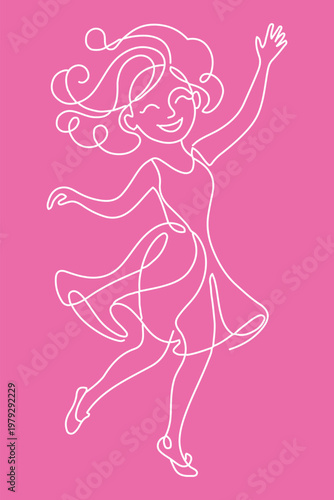 happy girl dancing line art