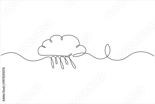 Cloud upload continuous one line drawing minimalist icon for data storage

