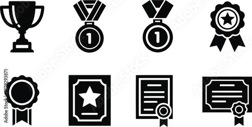 Black silhouette icons representing awards achievements and recognition