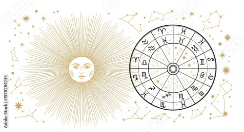Zodiac Wheel Astrology Sun Symbol.