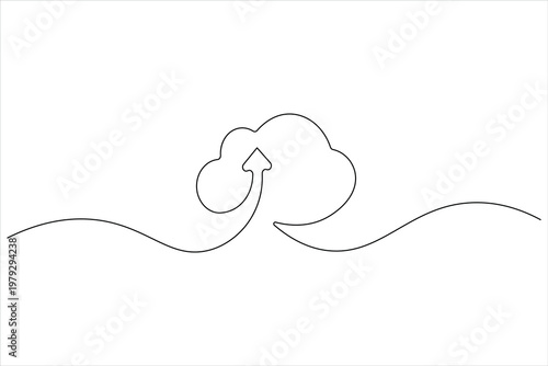 Cloud upload continuous one line drawing minimalist icon for data storage
