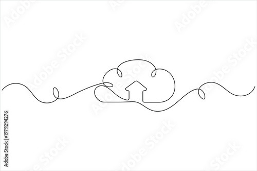Cloud upload continuous one line drawing minimalist icon for data storage
