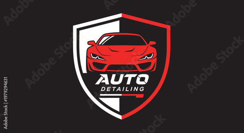 Red Sports Car in Shield Logo for Auto Detailing Service.