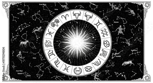 Zodiac Wheel Astrology Symbol.