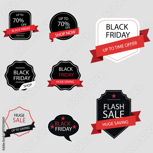  Set of Professional Black Friday and Flash Sale Promotional Badges and Labels
