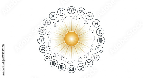 Zodiac Wheel Sun Astrology Symbols.