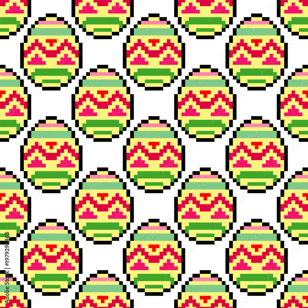 Fototapeta premium Seamless pattern with colorful easter egg pixel art