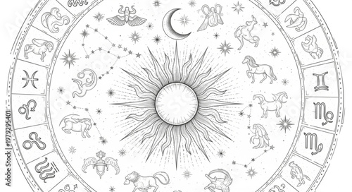 Zodiac Wheel Astrology Chart Symbols.