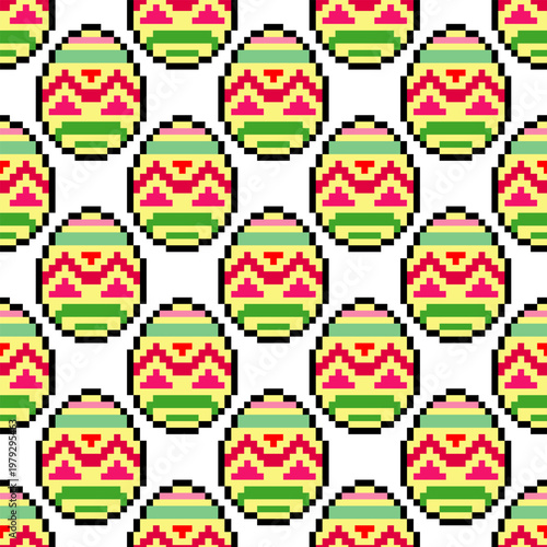 Seamless pattern with colorful easter egg pixel art