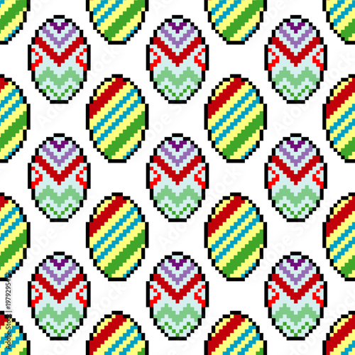Seamless pattern with easter egg pixel art