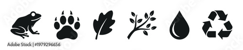 Environmental nature wildlife sustainability icons representing ecological conservation, responsible resource management, and the importance of protecting our planet.